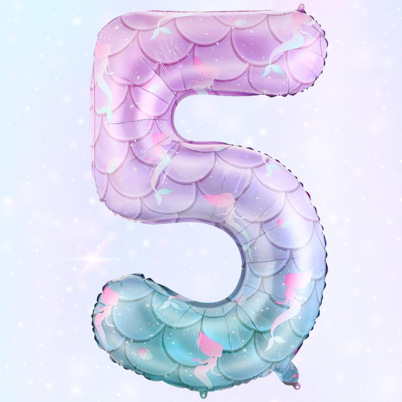 MiniInflat 40 Inch Giant Mermaid Number 5 Birthday Balloons Mermaid Birthday Party Decoration Sea Theme Large Dream Number Balloons for Girls Party Baby Shower Rainbow Decorations - Image 3