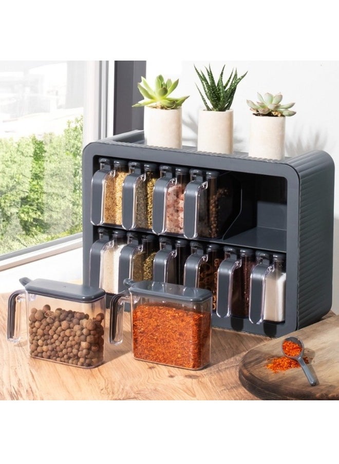 Violet 12 Piece Pull Out Spice Jar Set with Spoon, Lid, Food Storage Holder for Home Kitchen Tea, Sugar, Salt Wall Mounted Organizer with Super Strong Adhesive, Kitchen Spice Rack Organizer 300ml Jar Capacity  - Image 1
