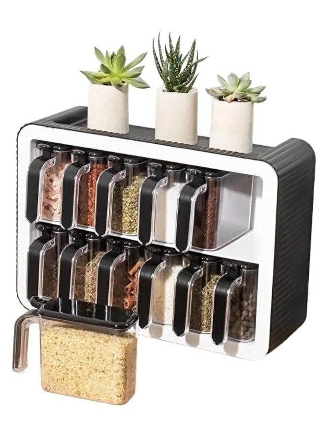 Violet 12 Piece Pull Out Spice Jar Set with Spoon, Lid, Food Storage Holder for Home Kitchen Tea, Sugar, Salt Wall Mounted Organizer with Super Strong Adhesive, Kitchen Spice Rack Organizer 300ml Jar Capacity  - Image 2
