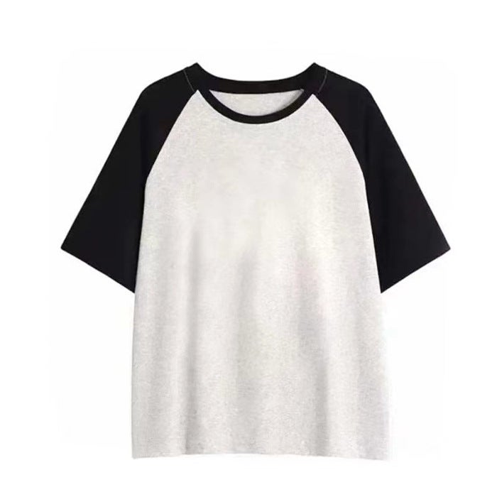 Solid Color Contrast Stitching Light Plate Blank Version Horn Sleeve Short Sleeve T-Shirt Raglan Sleeve Jacket Can Be Made - Image 1