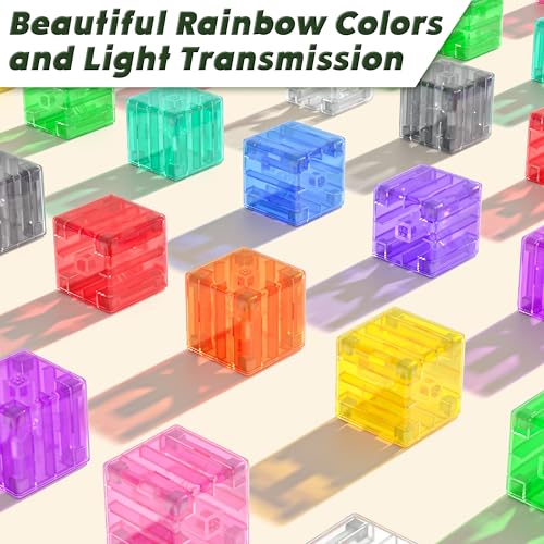 Apluses Magnetic Blocks Building Toys Transparent Rainbow Magnetic Cubes Set Outdoor Sensory Autism STEM Toys Gifts for Kids Aged 3 Year Old Boys Girls - Image 5