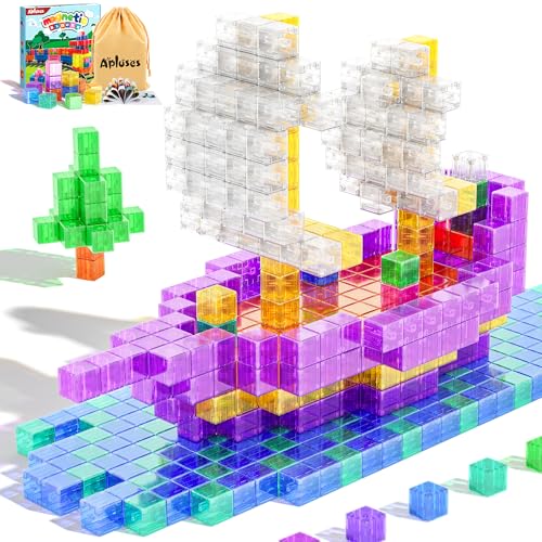 Apluses Magnetic Blocks Building Toys Transparent Rainbow Magnetic Cubes Set Outdoor Sensory Autism STEM Toys Gifts for Kids Aged 3 Year Old Boys Girls - Image 1