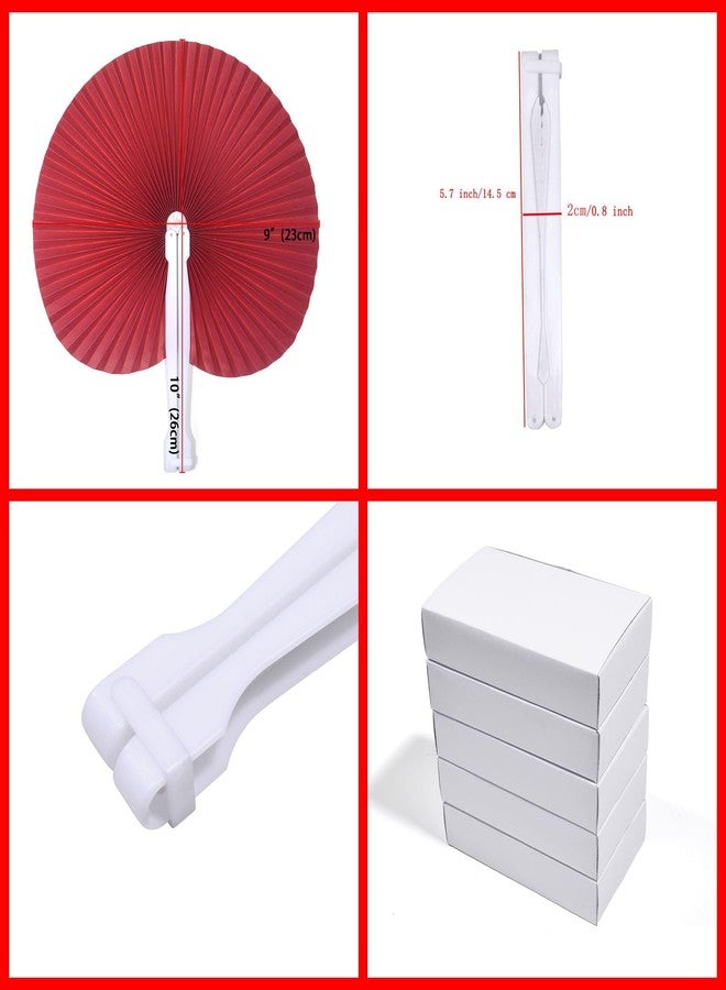 Bestage 12 Pcs Red Paper Fans,Foldable Handheld Fans for Women,Round Wedding Decorative Folding Hand Fans for Bridal Guest Church Party Favors Dancing Birthday DIY - Image 2