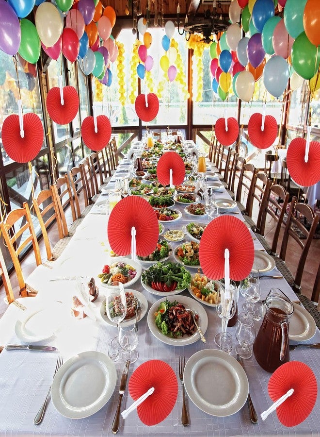 Bestage 12 Pcs Red Paper Fans,Foldable Handheld Fans for Women,Round Wedding Decorative Folding Hand Fans for Bridal Guest Church Party Favors Dancing Birthday DIY - Image 3