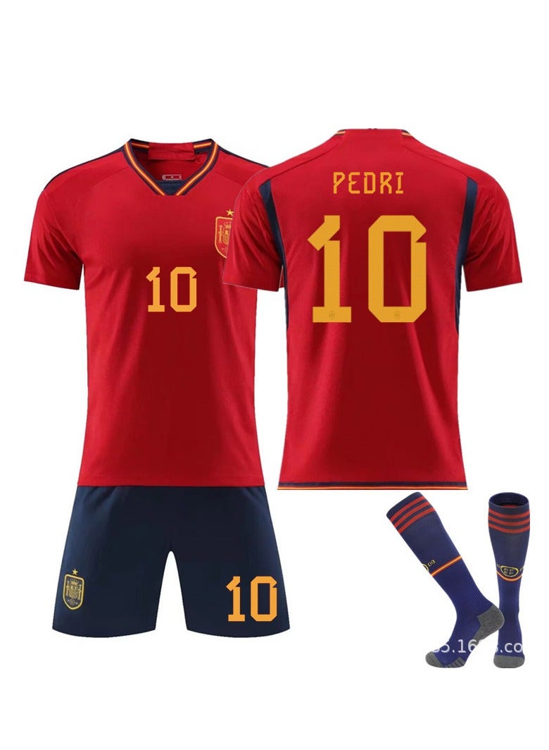 M MIAOYAN World Cup Spain home No. 10 Pedri children's football jersey matching socks set  - Image 1