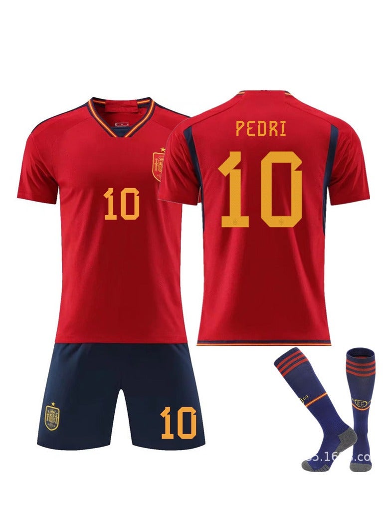 M MIAOYAN World Cup Spain home No. 10 Pedri children's football jersey matching socks set  - Image 2