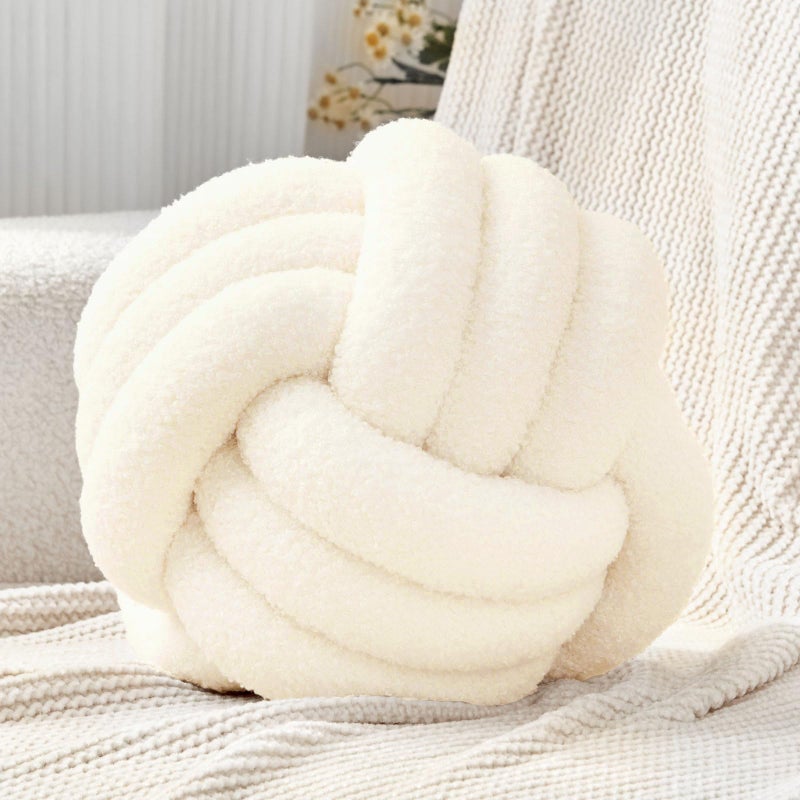 Petrella Knot Pillow Ball Round Throw Pillows Home Decor Cushion Decorative Aesthetic Throw Pillowsï¼ŒLambswool White 8inch - Image 1