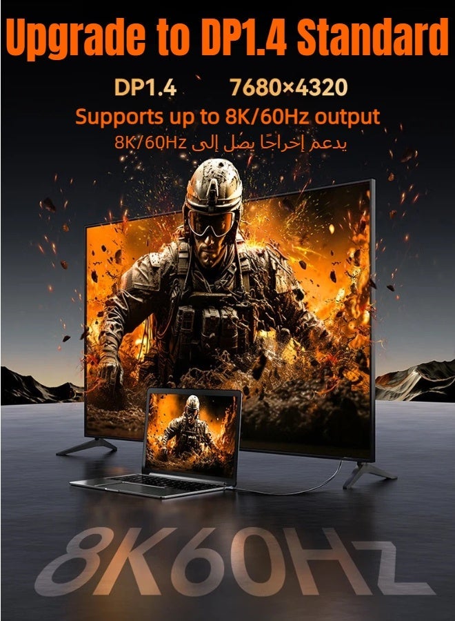 SAMZHE كبل محول من USB Type-C إلى DisplayPort (DP) 1.4 بطول 2 أمتار، كبل عالي السرعة يدعم دقة 8K@60Hz/4K@240Hz، يدعم HDR الديناميكي، VRR و ALLM، بدقة ألوان 12 بت، موصلات مطليّة بالذهب، خاصية التوصيل والاستخدام الفوري، متوافق مع أجهزة الكمبيوتر المحمول، أجهزة MacBook، iPad Pro، أجهزة الكمبيوتر الشخصية والتلفزيونات - Image 5