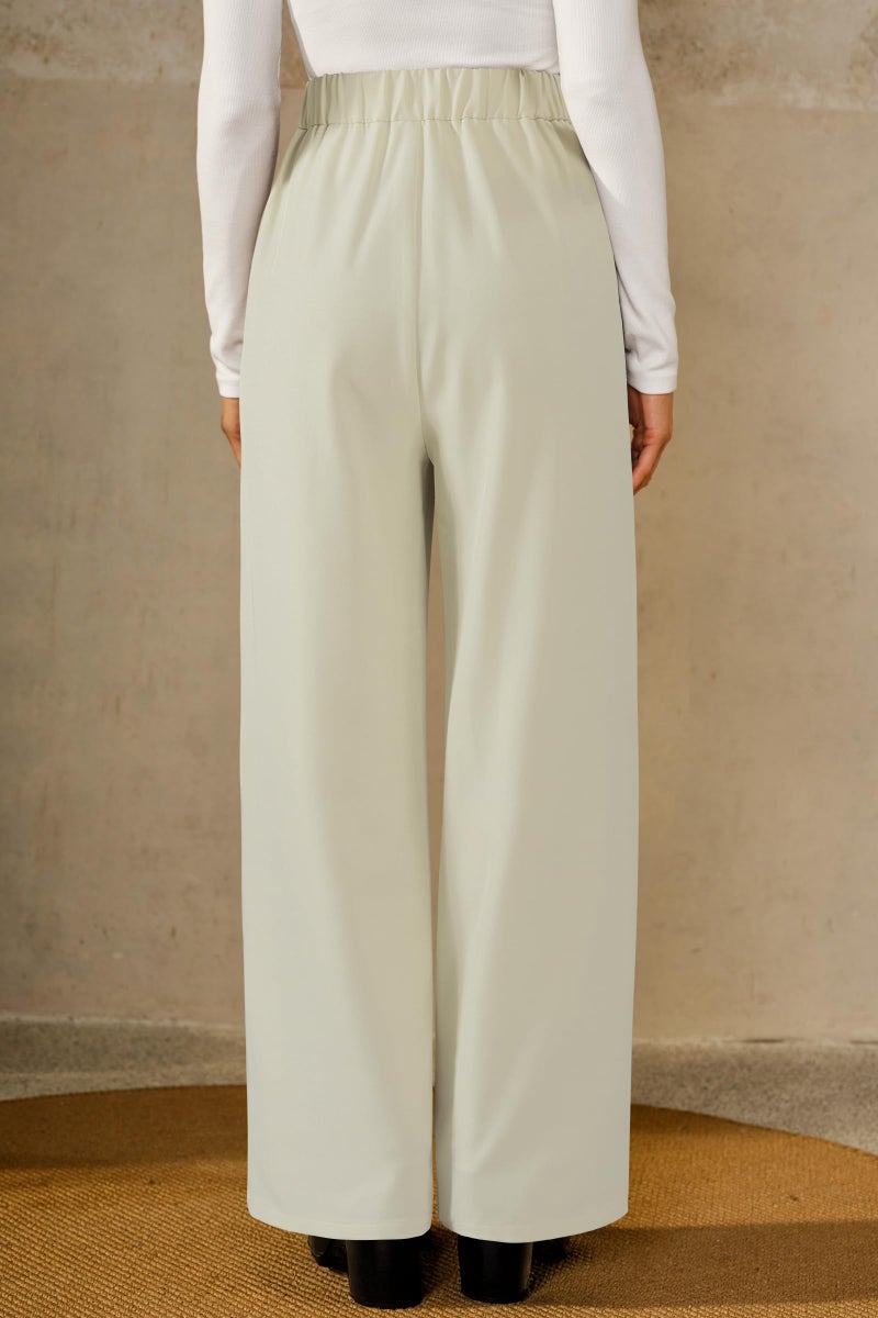 Arach&Cloz 2026 Women's Wrinkle Free Wide Leg Dress Pants High Elastic Waisted Pleated Loose Palazzo Pants Pocket Dressy Work Trousers Business Casual Teacher Outfits Ankle Petite Regular Off-White M - Image 2