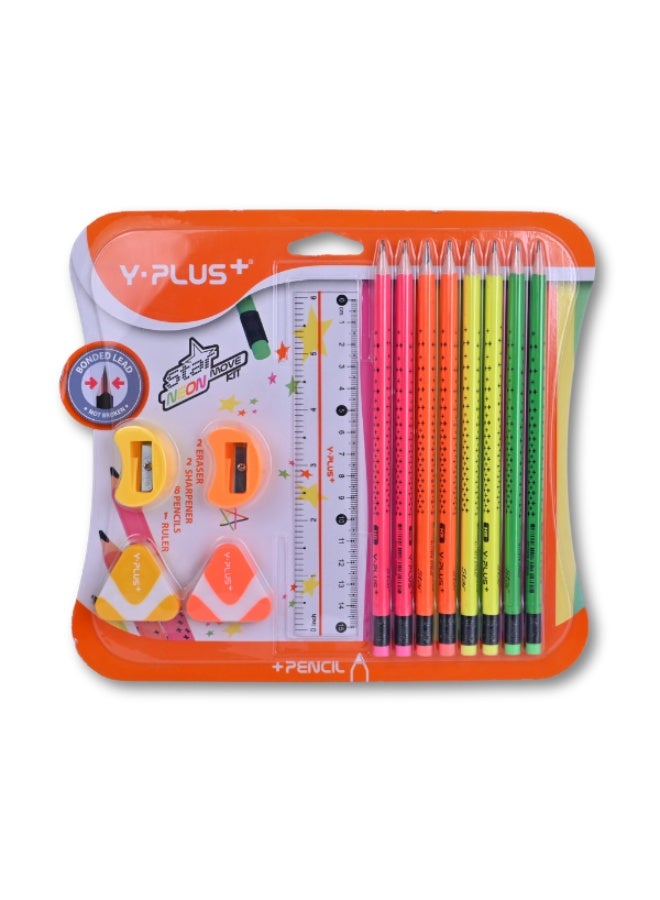 Y plus+ Y-PLUS+ Star on the Move Kit - 8 Neon Pencils with Accessories - Image 1