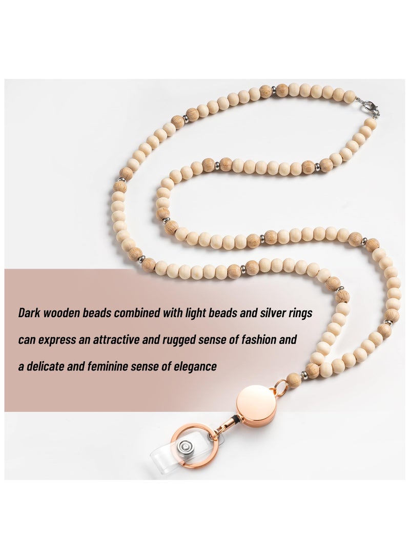 Lanyards for Id Badges for Women, Cute Teacher Lanyard with ID Holder and Retractable Badge Reel for Keys, Wooden Beaded Keychain Lanyard - Image 5