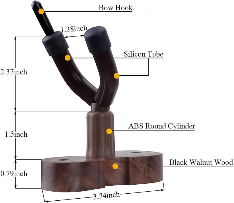 PUNK Violin Viola Wall Mount Hanger,Violin Viola Hook,Black Walnut Violin holder,with Bow Hook,Home & Studio Wall Mount Violin Hangers (Black Walnut) - Image 3