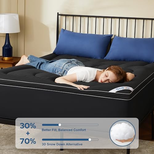 BEDLORE Queen Mattress Topper Thick Pillow Top Pad for Back Pain Relief Soft Mattress Cover with Deep Pockets 618 inchBlack - Image 3