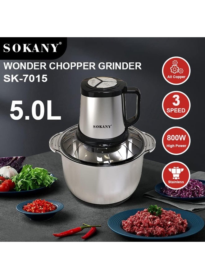 Sokany SK-7015 Electric Meat Grinder & Food Processor – 800W, 5L Stainless Steel Bowl, 4 Blades - Image 3