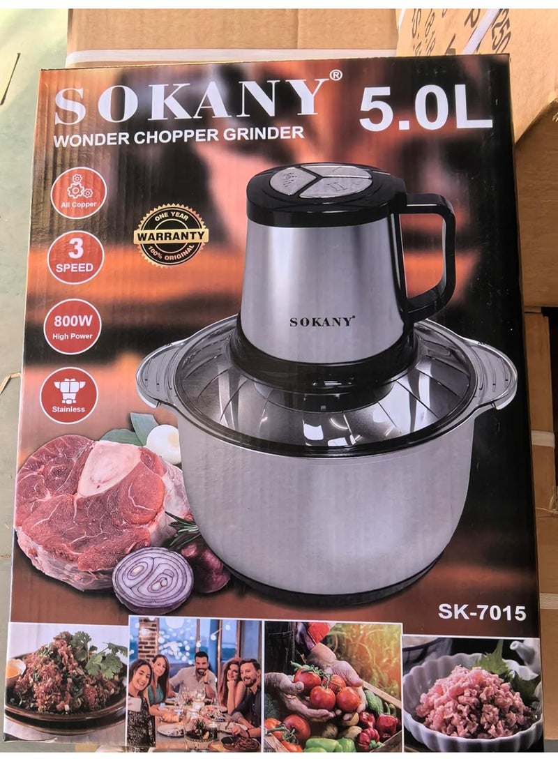 Sokany SK-7015 Electric Meat Grinder & Food Processor – 800W, 5L Stainless Steel Bowl, 4 Blades - Image 5