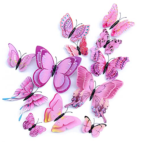 OPSEAM Butterfly Wall Decor 24/48 PCS, 3D Butterflies Stickers for Party Decorations with Magnets(Pink, 24) - Image 1