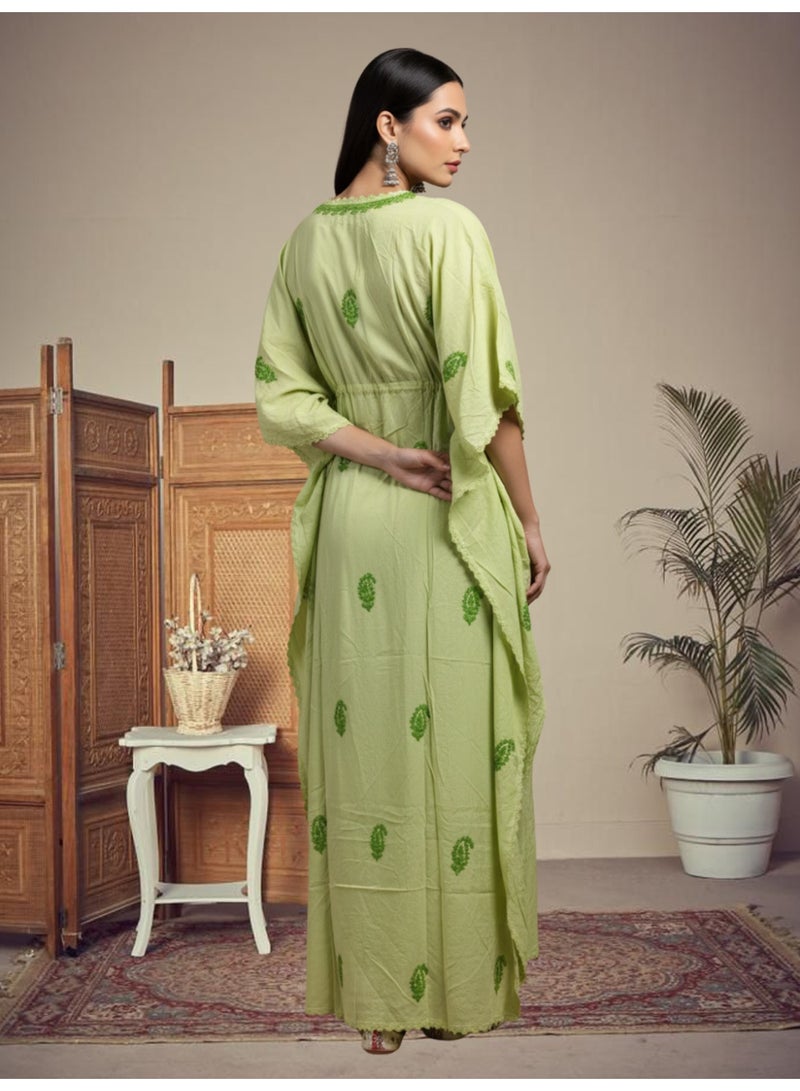 الايا كفتان مطرز يدويًا بتطريز شيكانكاري من الرايون - Image 2