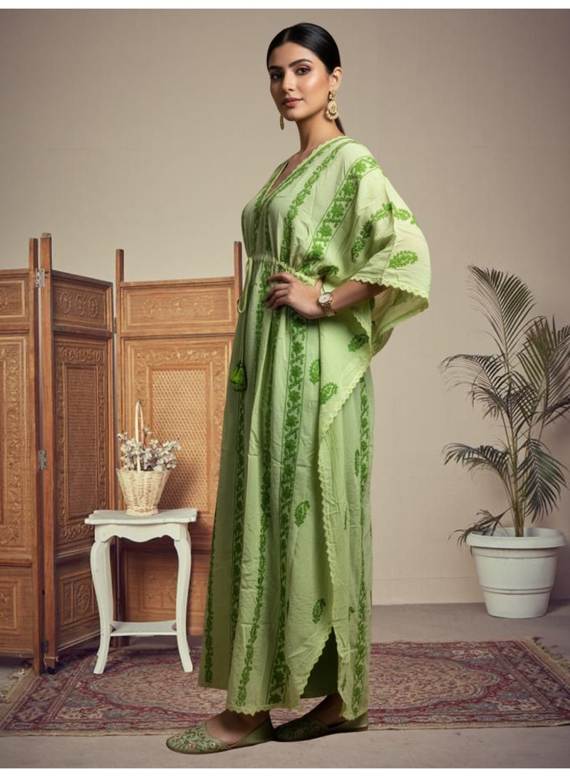 الايا كفتان مطرز يدويًا بتطريز شيكانكاري من الرايون - Image 3