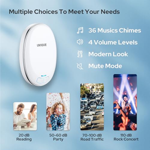 UN1QUE Wireless Door Bell for Home - Small Calling Bell for Office, 1000ft Long Range with 36 Chimes, 100dB Louder Volume, 4 Level Volume, LED Light, Info Board Design, IP44 Waterproof - Image 5