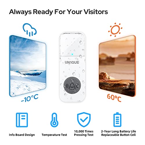 UN1QUE Wireless Door Bell for Home - Small Calling Bell for Office, 1000ft Long Range with 36 Chimes, 100dB Louder Volume, 4 Level Volume, LED Light, Info Board Design, IP44 Waterproof - Image 3