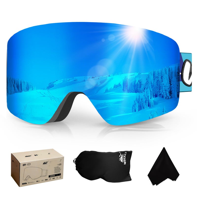 Whale Professional Ski Goggles With A Frameless, Interchangeable Lens Design, Anti-Fog And UV400Protection, Suitable For Both Men And Women(Blue electroplating) - Image 1
