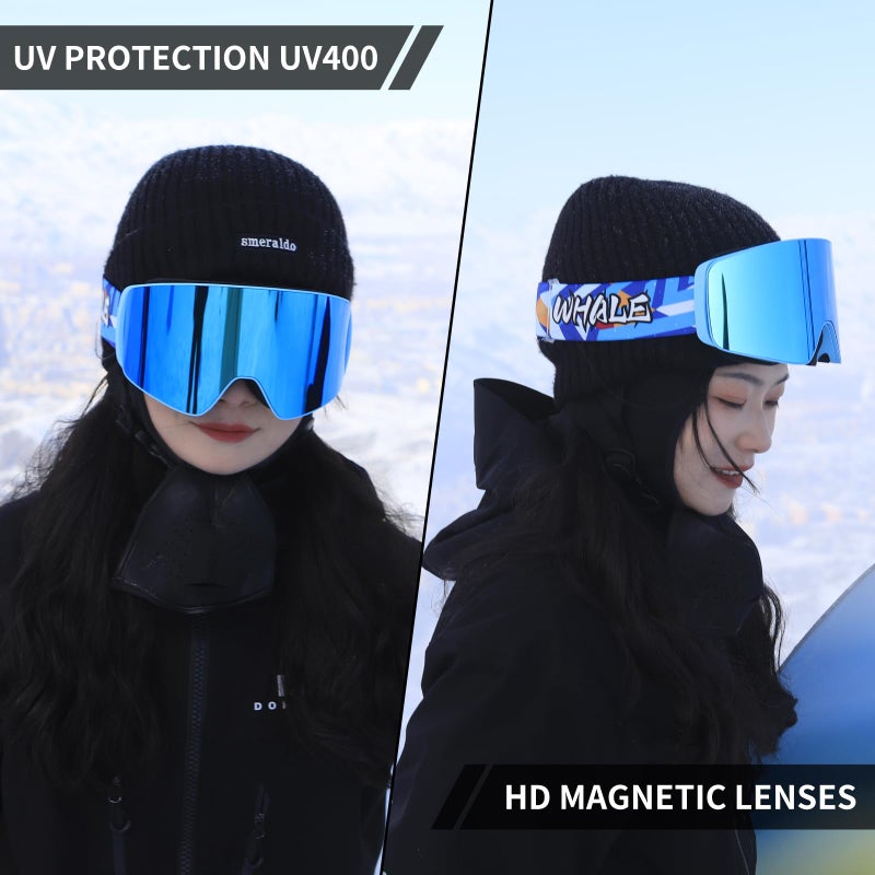 Whale Professional Ski Goggles With A Frameless, Interchangeable Lens Design, Anti-Fog And UV400Protection, Suitable For Both Men And Women(Blue electroplating) - Image 5