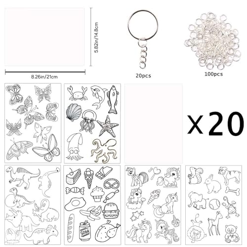 Natonhi Shrinky Dink Sheets Kit 145Pcs Shrink Art Kit Including 20pcs Shrinky Paper Sheets 6pcs Traceable Picture Keychains Accessories- Perfect for Shrink Paper Sheets Crafts Making - Image 3