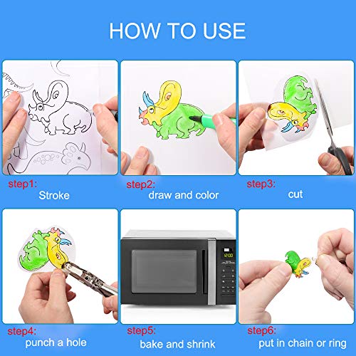 Natonhi Shrinky Dink Sheets Kit 145Pcs Shrink Art Kit Including 20pcs Shrinky Paper Sheets 6pcs Traceable Picture Keychains Accessories- Perfect for Shrink Paper Sheets Crafts Making - Image 2