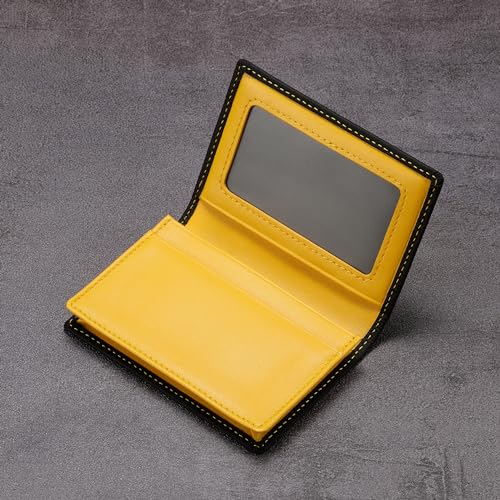 HISCOW Leather Business Card Case Holder for Men & Women, Italian Calfskin (Matte Black Yellow) - Image 5
