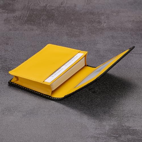 HISCOW Leather Business Card Case Holder for Men & Women, Italian Calfskin (Matte Black Yellow) - Image 4