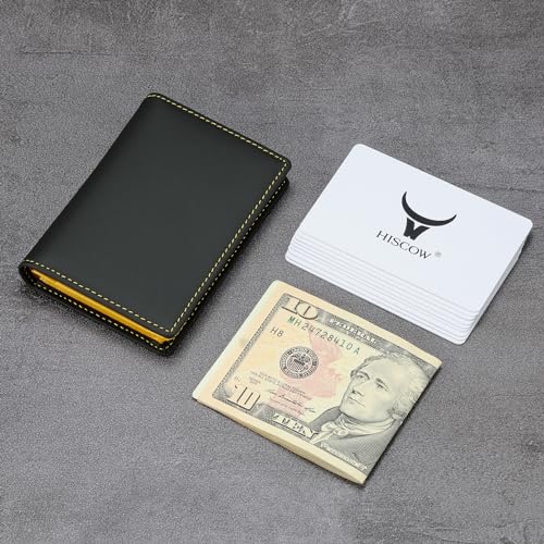 HISCOW Leather Business Card Case Holder for Men & Women, Italian Calfskin (Matte Black Yellow) - Image 3