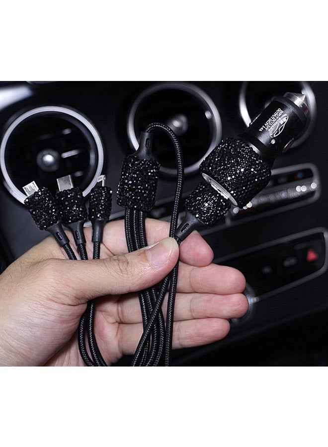 Laugwey Bling Car Charger Accessories Set,Rhinestone Dual USB Car Chargers + Bling 3 in1 Nylon Braided Charging Cable,Bling Crystal Decoration Car Accessories Kits for Girl and Women (Black) - Image 3