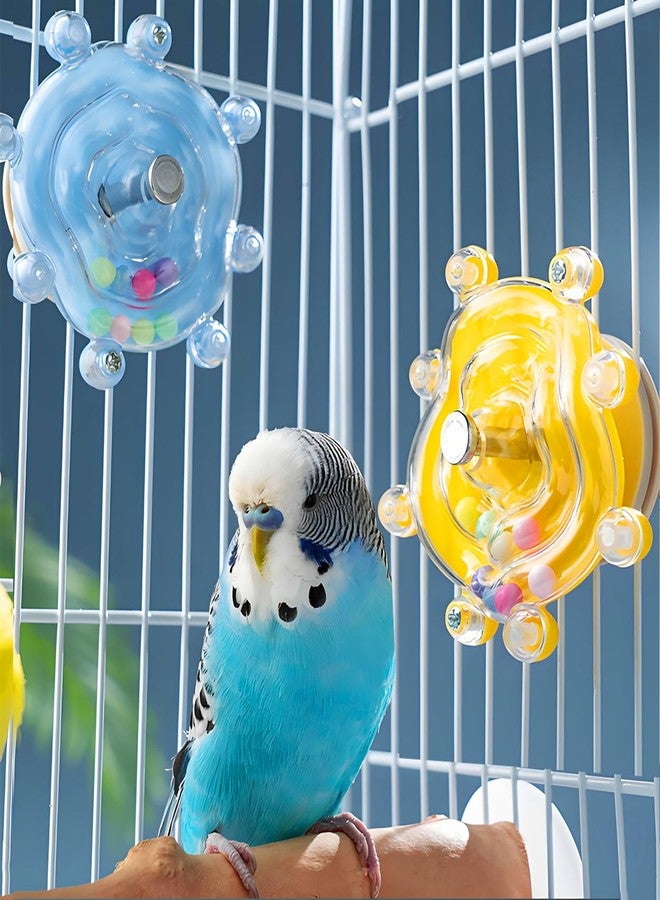 CTAILSOD Bird Toys, 2PCS Conure Spinning Rotating Toy Parrot Rattle Toys Cute Bird Cage Accessories for Small to Medium Birds, Blue/Yellow - Image 1