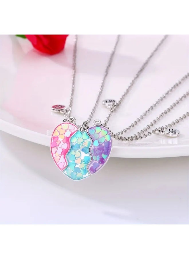 Goolsky Cute Zinc Alloy Heart Pendant Necklace – 3pcs/set Multicolor, Multicolor Hearts Adjustable Chains, Daily Wear/Gifting for Friends, Cute Sweet Style - Image 3