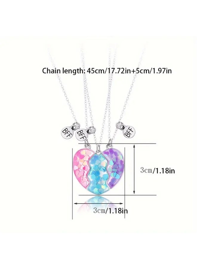 Goolsky Cute Zinc Alloy Heart Pendant Necklace – 3pcs/set Multicolor, Multicolor Hearts Adjustable Chains, Daily Wear/Gifting for Friends, Cute Sweet Style - Image 2