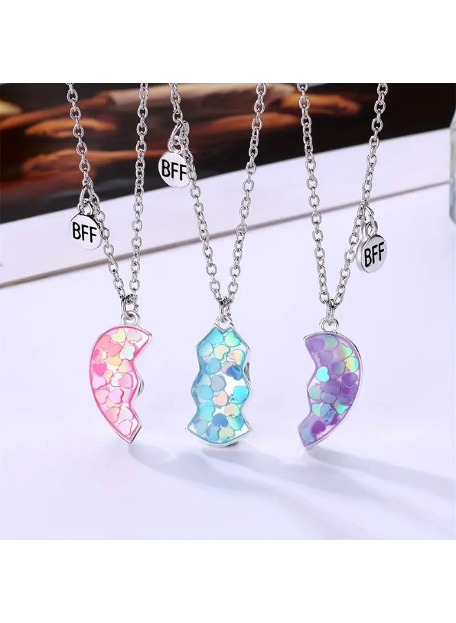 Goolsky Cute Zinc Alloy Heart Pendant Necklace – 3pcs/set Multicolor, Multicolor Hearts Adjustable Chains, Daily Wear/Gifting for Friends, Cute Sweet Style - Image 4