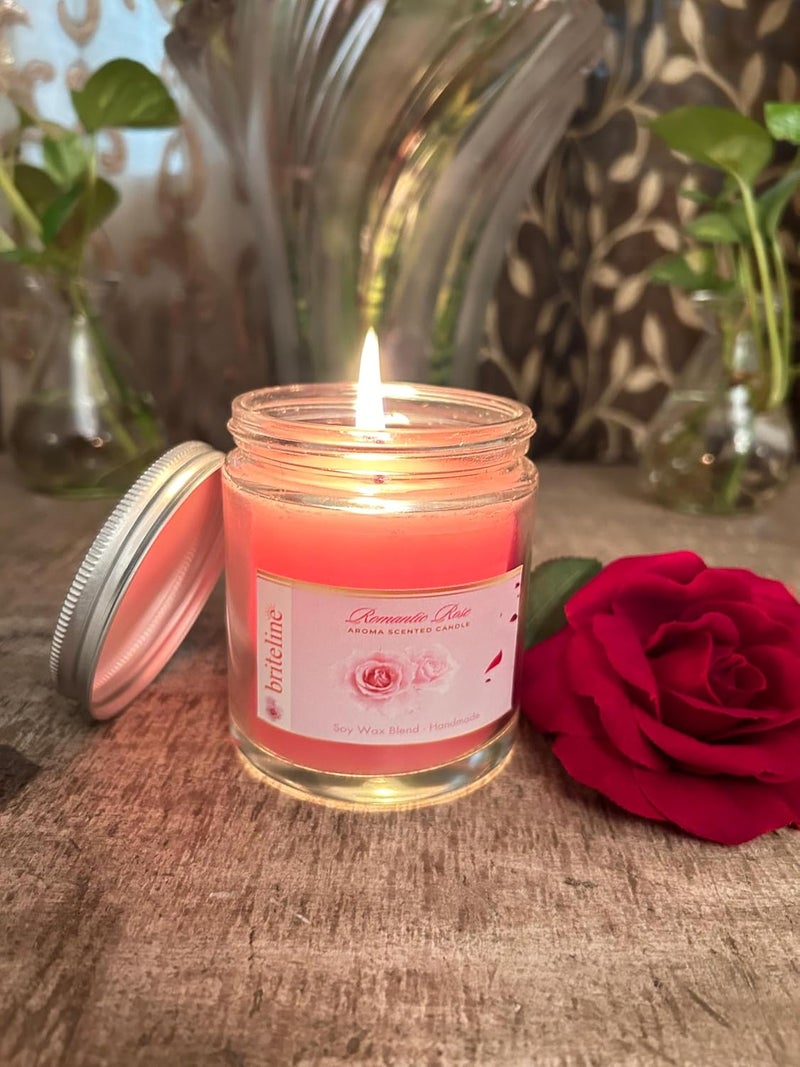 Briteline Briteline Scented Soy Wax Candle 400 gm 3035 Hrs Luxury Aroma Therapy Votive Jar with 2 Aromatic Tea Lights Scented Candles for Home Decor Gift Set Fragrance Romantic Rose - Image 1
