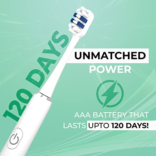 HAMMER Flow 2.0 Electric Toothbrush And 2 Replaceable Adult Brush Heads For Men And Women, 2 Brushing Modes, Aaa Battery, Waterproof, Super-Soft Bristles, Electric Brush(White), 1 Count - Image 2
