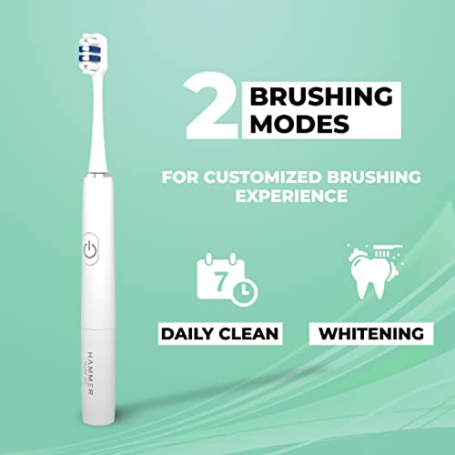 HAMMER Flow 2.0 Electric Toothbrush And 2 Replaceable Adult Brush Heads For Men And Women, 2 Brushing Modes, Aaa Battery, Waterproof, Super-Soft Bristles, Electric Brush(White), 1 Count - Image 5
