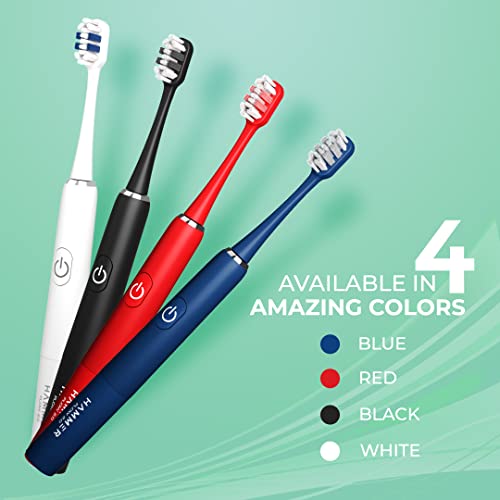 HAMMER Flow 2.0 Electric Toothbrush And 2 Replaceable Adult Brush Heads For Men And Women, 2 Brushing Modes, Aaa Battery, Waterproof, Super-Soft Bristles, Electric Brush(White), 1 Count - Image 4