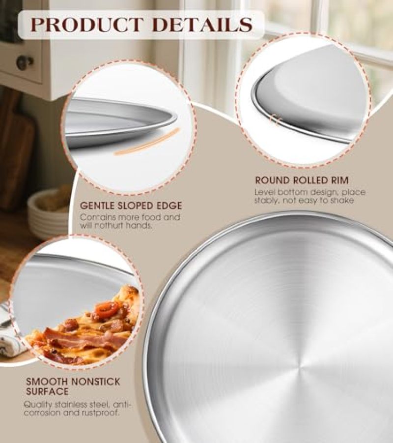 Stainless Steel Pizza Pan: Silver Round Pizza Tray - Pizza Baking Sheet for Oven Use - Image 4