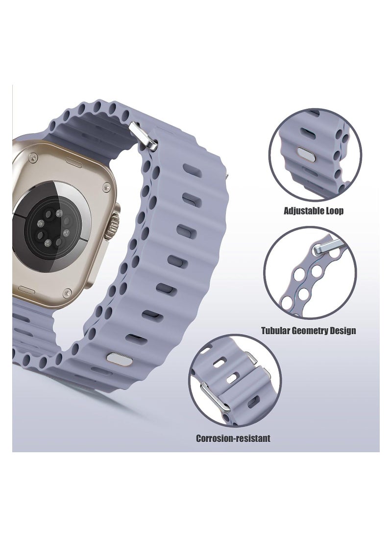 Color Fans - Soft Silicone Ocean Sports Strap Compatible Apple Watch Ultra 49mm 45mm 44mm 42mm for Men Women, Adjustible Watch Band for Apple Watch Ultra/SE/Series 9/8/7/6/5/4/3/2/1 - Lavender Gray - Image 1
