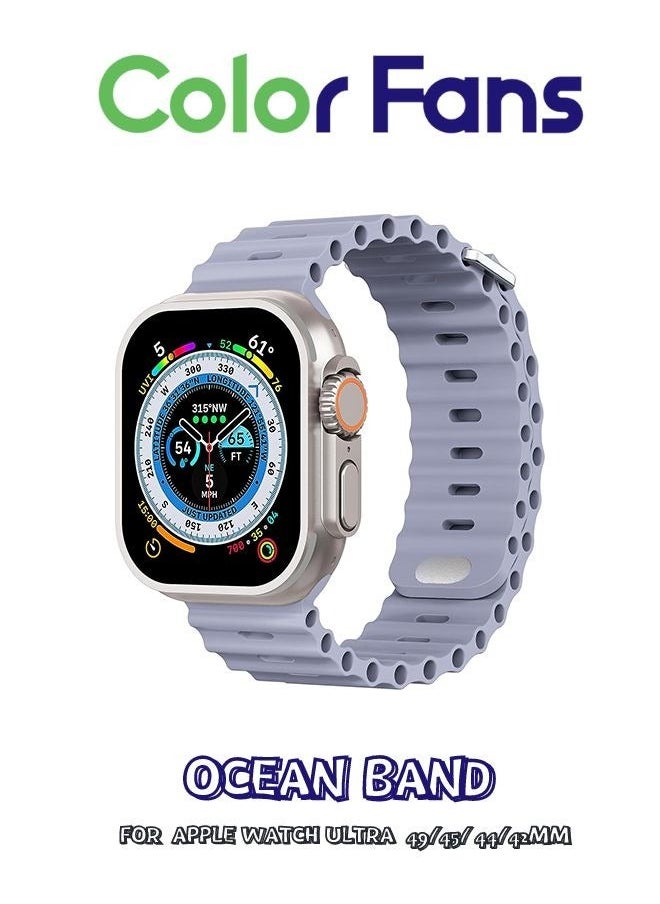Color Fans - Soft Silicone Ocean Sports Strap Compatible Apple Watch Ultra 49mm 45mm 44mm 42mm for Men Women, Adjustible Watch Band for Apple Watch Ultra/SE/Series 9/8/7/6/5/4/3/2/1 - Lavender Gray - Image 1