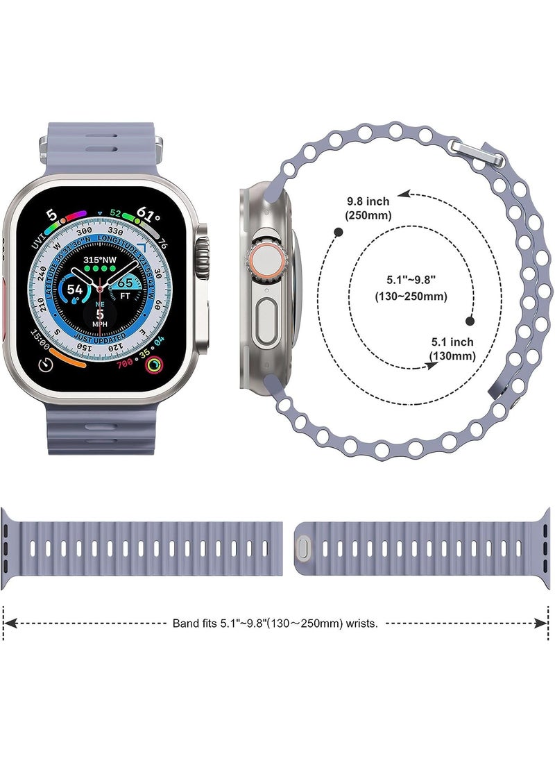 Color Fans - Soft Silicone Ocean Sports Strap Compatible Apple Watch Ultra 49mm 45mm 44mm 42mm for Men Women, Adjustible Watch Band for Apple Watch Ultra/SE/Series 9/8/7/6/5/4/3/2/1 - Lavender Gray - Image 1