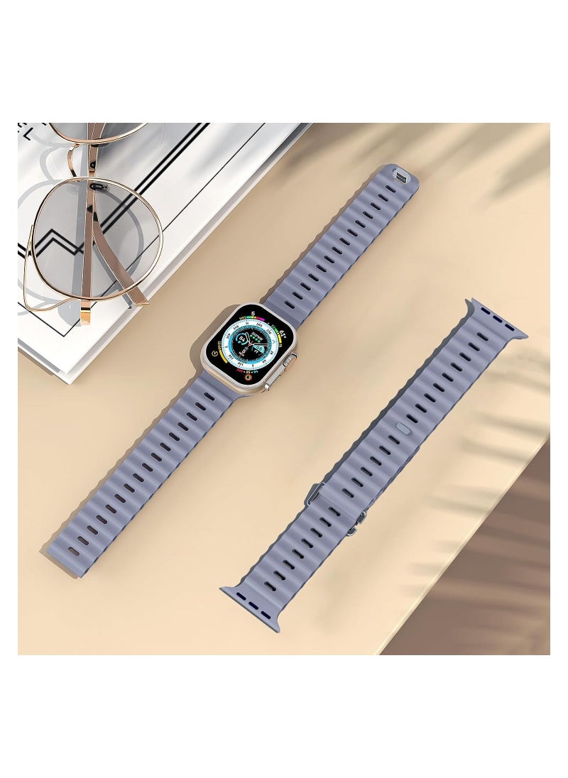 Color Fans - Soft Silicone Ocean Sports Strap Compatible Apple Watch Ultra 49mm 45mm 44mm 42mm for Men Women, Adjustible Watch Band for Apple Watch Ultra/SE/Series 9/8/7/6/5/4/3/2/1 - Lavender Gray - Image 1