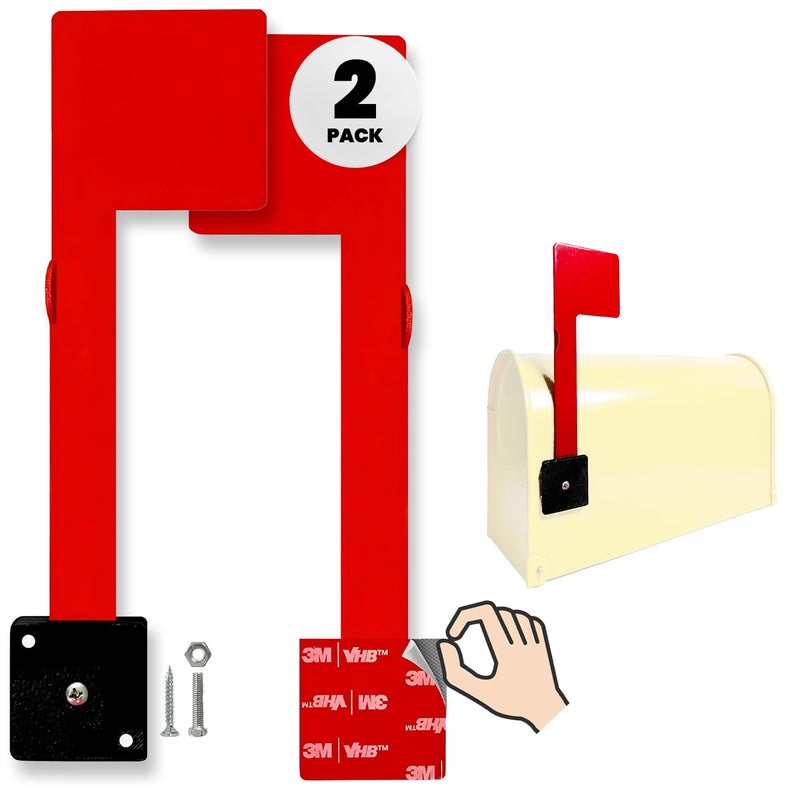 No Tools Needed WeatherProof Mailbox Flag Replacement Pack of 2 Strong Adhesive or Screws Red Flag for Mailboxes Outside Two Installation Options