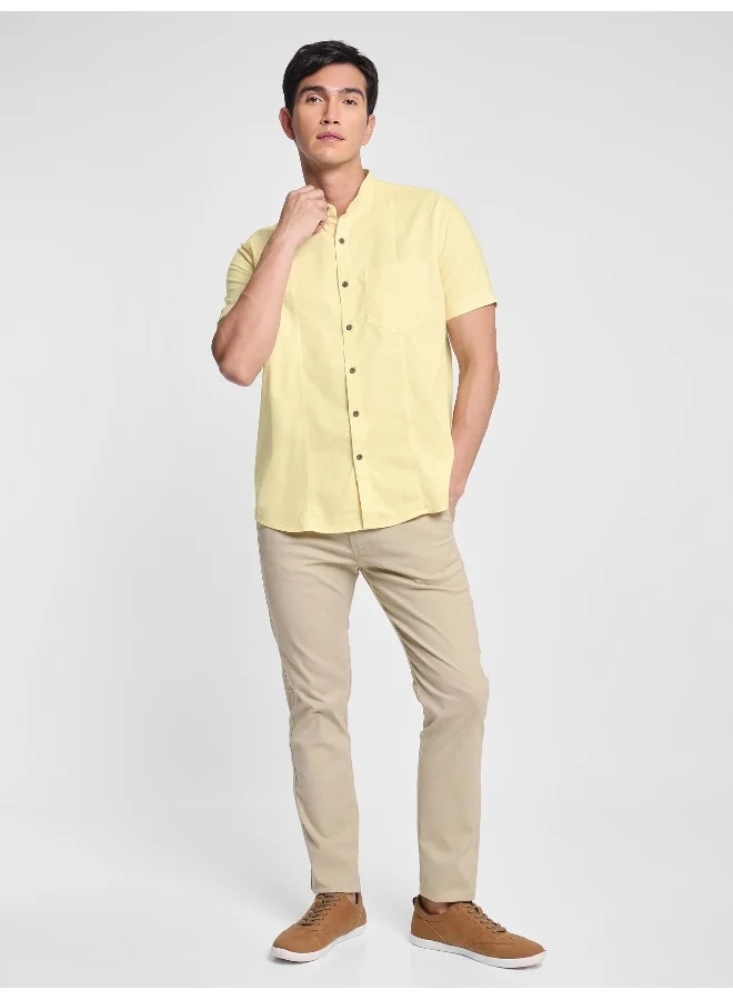 Beyoung Daffodil Yellow Half Sleeve Linen Shirt for Men