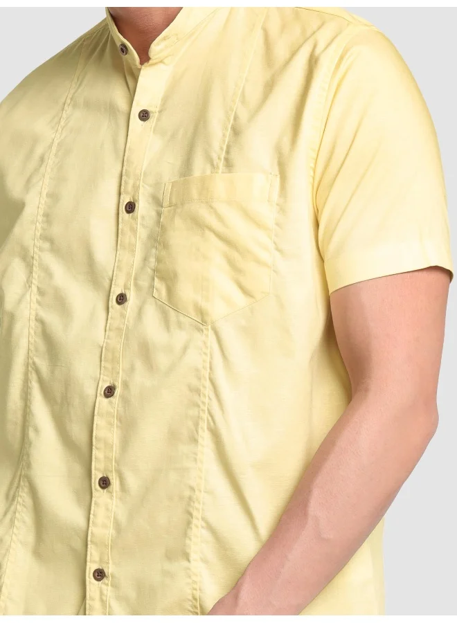 Beyoung Daffodil Yellow Half Sleeve Linen Shirt for Men