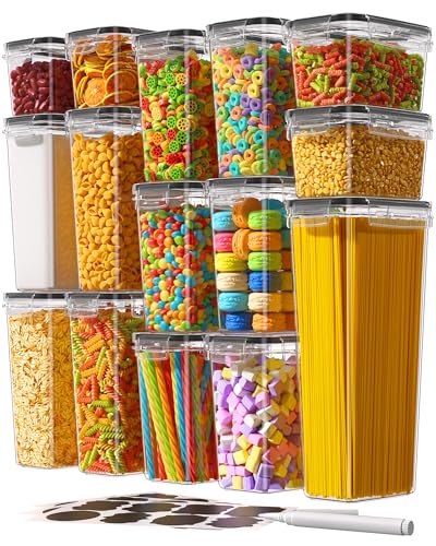 KEMETHY Airtight Food Storage Containers with Lids 15 PCS Kitchen and Pantry Organization Canisters BPAFree PVCFree Foodgrade Plastic Leakproof Jars for Cereal Flour Sugar Extra 24 Labels Marker - Image 1