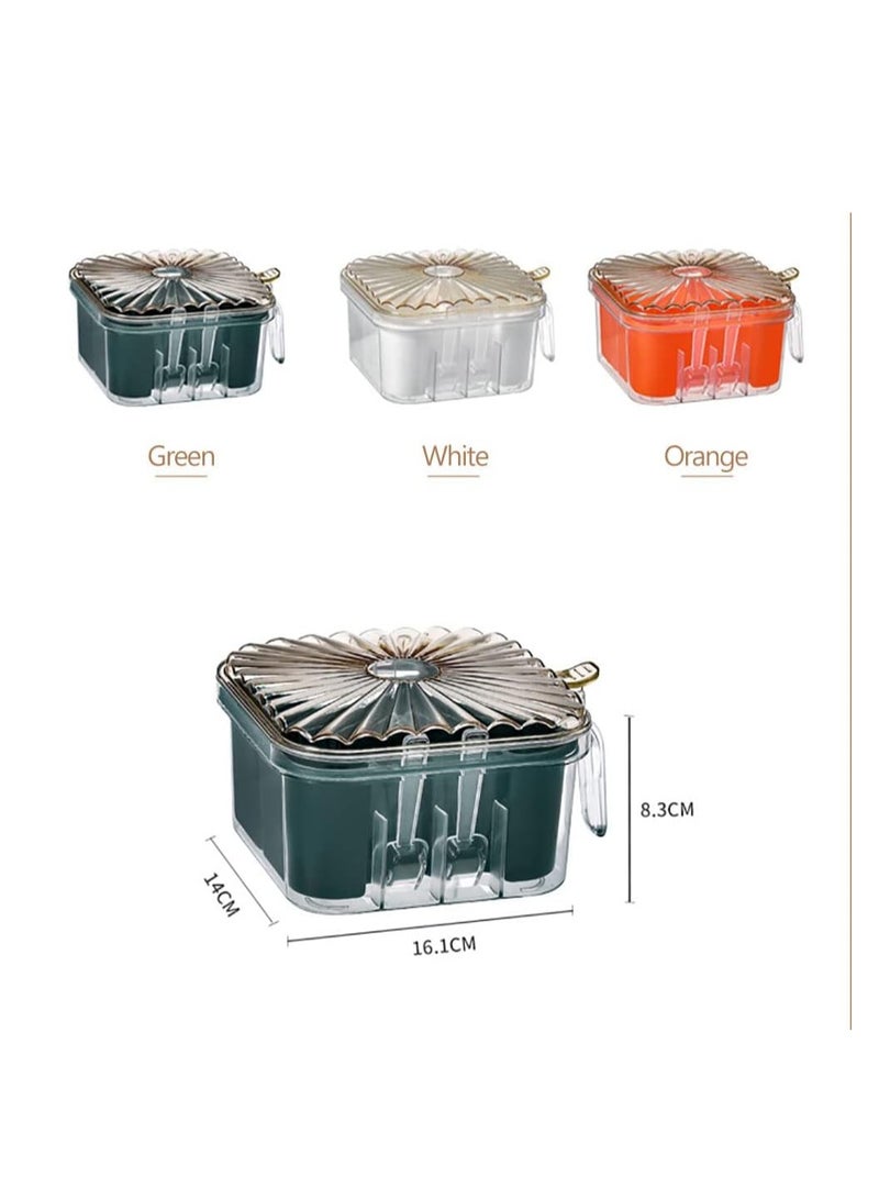 Seasoning Box, 4 Compartments Seasoning Jar Set, Spice Pots, Condiment Jars, Kitchen Seasoning Storage Container for Spice Salt Sugar Cruet with Cover and Spoons  - Image 2